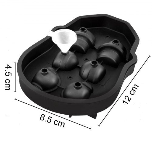 Skull Ice Cube Tray, Grid Skull Ice Ball Maker, Flexible Black Silicone Ice Tray with Lid & Funnel for Halloween