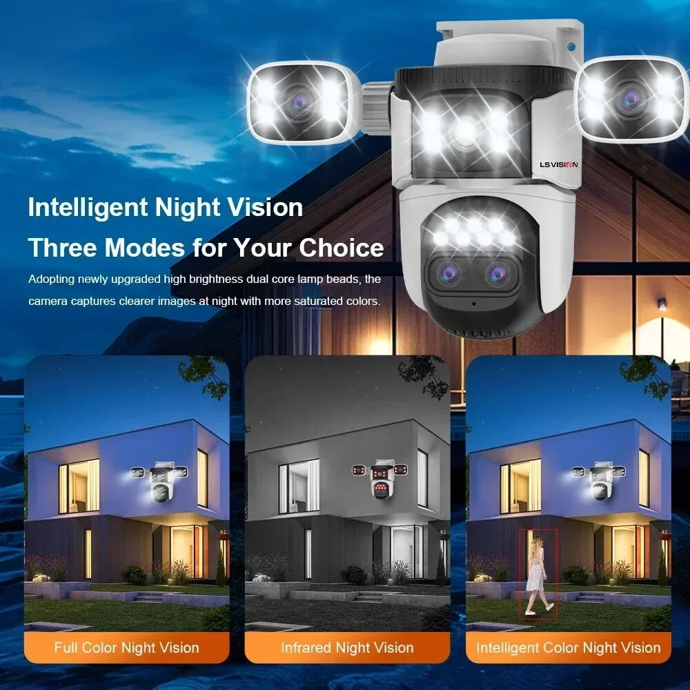 LS VISION 4Lens 20MP Outdoor IP Camera  WiFi PTZ Surveillance With Auto Tracking  10X Zoom 5