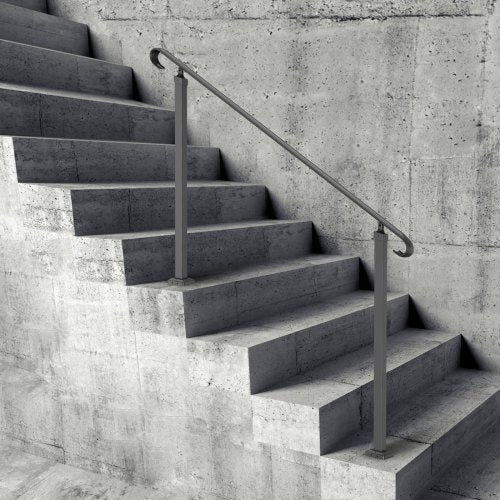 Flexible Wrought Iron Handrail for Outdoor Steps, Black Transitional Stair Railing for Concrete Steps or Wooden Stairs