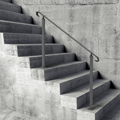 Flexible Wrought Iron Handrail for Outdoor Steps, Black Transitional Stair Railing for Concrete Steps or Wooden Stairs