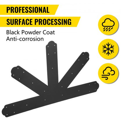 Premium Pitch Gable Bracket, Steel Black Powder-Coated Truss Connector Plates with Bolts for Wooden Beam Use