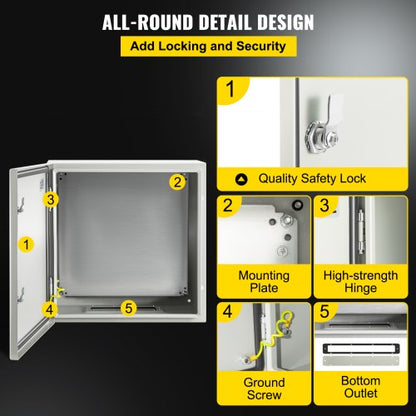 Steel Electrical Box, IP Waterproof & Dustproof Enclosure with Mounting Plate, Indoor/Outdoor NEMA Steel Enclosure