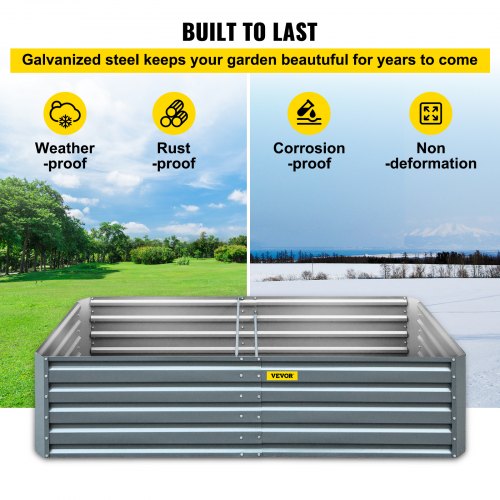 Galvanized Raised Garden Bed, Metal Planter Box for Vegetables, Flowers, Fruits & Herbs, Steel Outdoor Garden Bed Kit