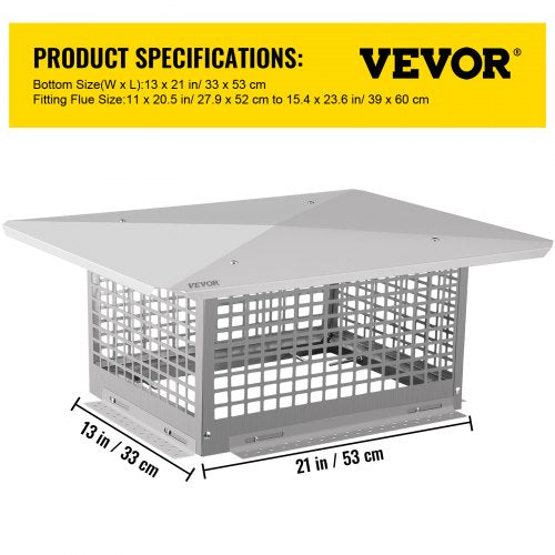 Chimney Cap, Stainless Steel Fireplace Chimney Cover with Adjustable Metal Spark Arrestor, Mesh Flue Cover for Outdoor