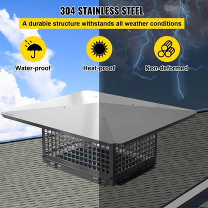 Stainless Steel Chimney Cap, Flue Cover with Bolts & Screws, Adjustable Spark Arrestor for Masonry & Clay Tile Fireplace