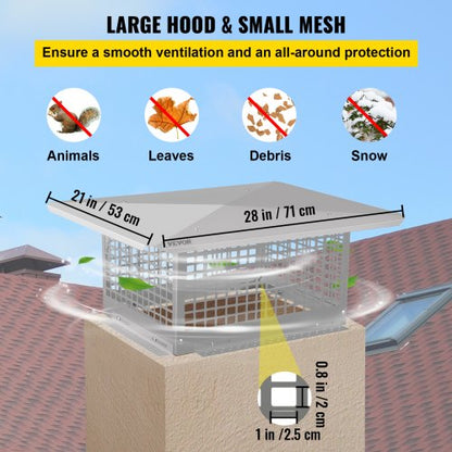 Stainless Steel Chimney Cap, Flue Cover with Bolts & Screws, Adjustable Spark Arrestor for Masonry & Clay Tile Fireplace