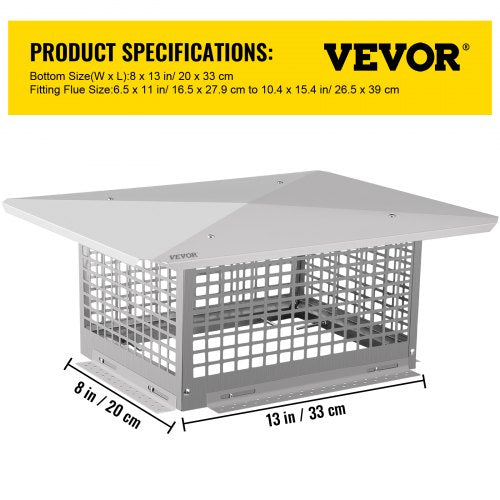 Stainless Steel Chimney Cap, Flue Caps with Adjustable Bolts, Durable Mesh Fireplace Chimney Cover, Weatherproof Spark