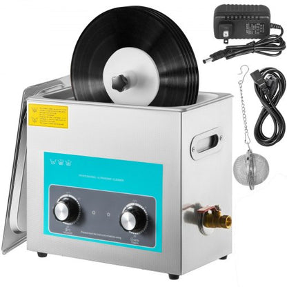 6L 40kHz Vinyl Ultrasonic Cleaning Machine, Knob Control Record Cleaner w/Stainless Steel Tank, Heater & Timer