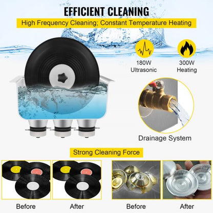 6L 40kHz Vinyl Ultrasonic Cleaning Machine, Knob Control Record Cleaner w/Stainless Steel Tank, Heater & Timer
