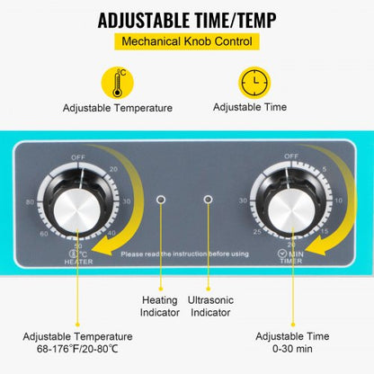 6L 40kHz Vinyl Ultrasonic Cleaning Machine, Knob Control Record Cleaner w/Stainless Steel Tank, Heater & Timer