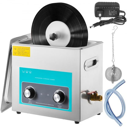 6L 40kHz Vinyl Ultrasonic Cleaning Machine, Knob Control Record Cleaner w/Stainless Steel Tank, Heater & Timer