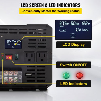5000W Modified Sine Wave Inverter DC 12V To AC 120V Power Converter With LCD Remote Controller LED  3