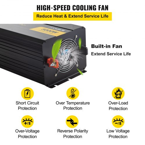 5000W Modified Sine Wave Inverter DC 12V To AC 120V Power Converter With LCD Remote Controller LED  5