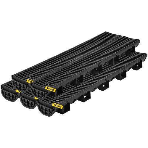 5Pack Plastic Trench Drain System 57x31Inch HDPE Channel Drain With Grates  End Caps  HeavyDuty Wat 1