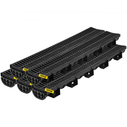 5Pack Plastic Trench Drain System 57x31Inch HDPE Channel Drain With Grates  End Caps  HeavyDuty Wat 1
