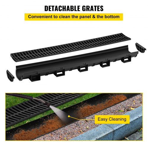 5Pack Plastic Trench Drain System 57x31Inch HDPE Channel Drain With Grates  End Caps  HeavyDuty Wat 4