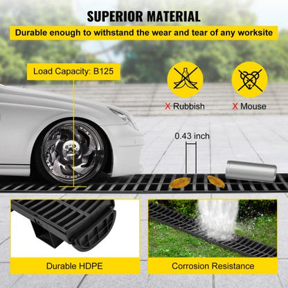 5Pack Plastic Trench Drain System 57x31Inch HDPE Channel Drain With Grates  End Caps  HeavyDuty Wat 6
