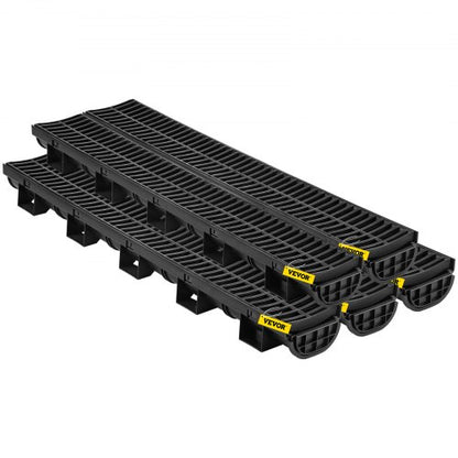 5Pack Plastic Trench Drain System 57x31Inch HDPE Channel Drain With Grates  End Caps  HeavyDuty Wat 7