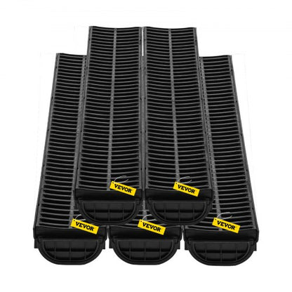 5Pack Plastic Trench Drain System 57x31Inch HDPE Channel Drain With Grates  End Caps  HeavyDuty Wat 9