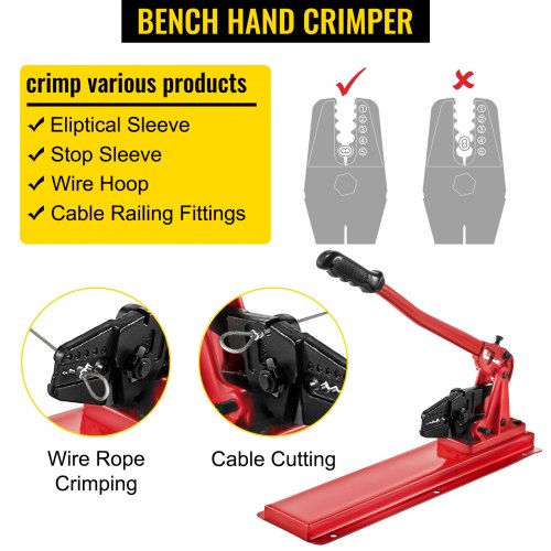 3-in-1 Bench Swaging Tool, Wire Rope Crimper, Cable Cutter & Bolt Cutter Head for 1/16"-3/16" Aluminum/Copper Sleeves