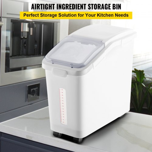 114 Gallon Capacity Shelf Ingredient Bin 280 Cup Flour Storage With Wheels Airtight Lid  Scoop 2