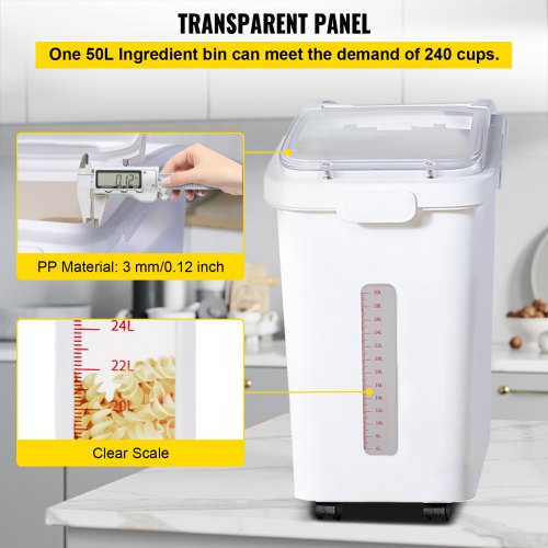 114 Gallon Capacity Shelf Ingredient Bin 280 Cup Flour Storage With Wheels Airtight Lid  Scoop 3