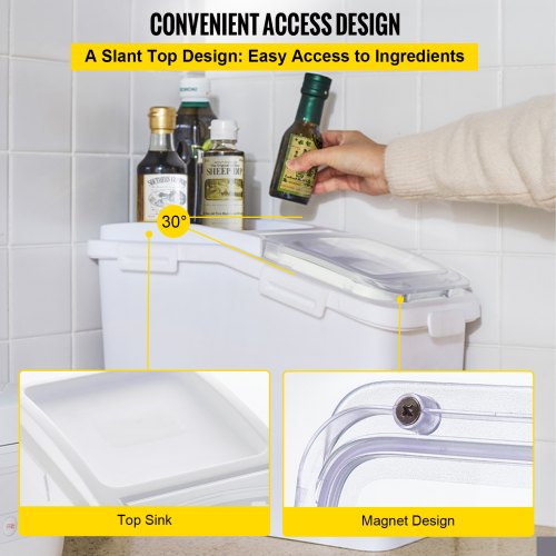 114 Gallon Capacity Shelf Ingredient Bin 280 Cup Flour Storage With Wheels Airtight Lid  Scoop 4