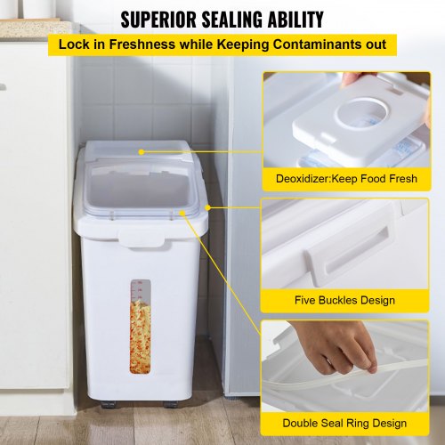 114 Gallon Capacity Shelf Ingredient Bin 280 Cup Flour Storage With Wheels Airtight Lid  Scoop 5