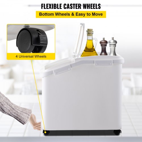 114 Gallon Capacity Shelf Ingredient Bin 280 Cup Flour Storage With Wheels Airtight Lid  Scoop 6
