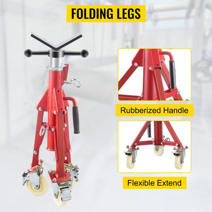 Portable Pipe Jack Stand with Casters, 20-37 Inch Adjustable Height, 882 LB Capacity, V-Head Support for 1/8 to 12 Inch