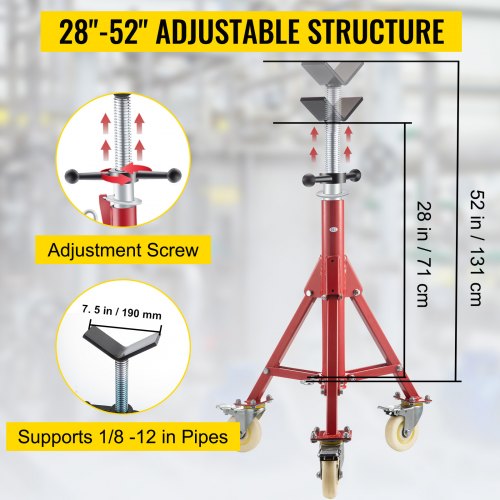 V Head Pipe Stand Adjustable Height 2852 Inch 882 LB Capacity With Casters Folding Portable Steel J 2