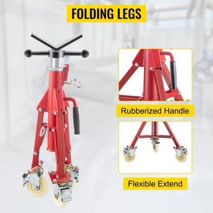 V Head Pipe Stand Adjustable Height 2852 Inch 882 LB Capacity With Casters Folding Portable Steel J 5