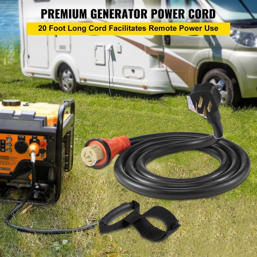 20FT 50AMP Generator Extension Cord ETL Certified 12000W Pure Copper Cable SS250P To SS250R Twist L 2
