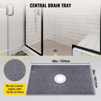 Premium Shower Curb Overlay Kit, Watertight ABS Central Bonding Flange, Stainless Steel Grate, Adjustable Shower Curbs