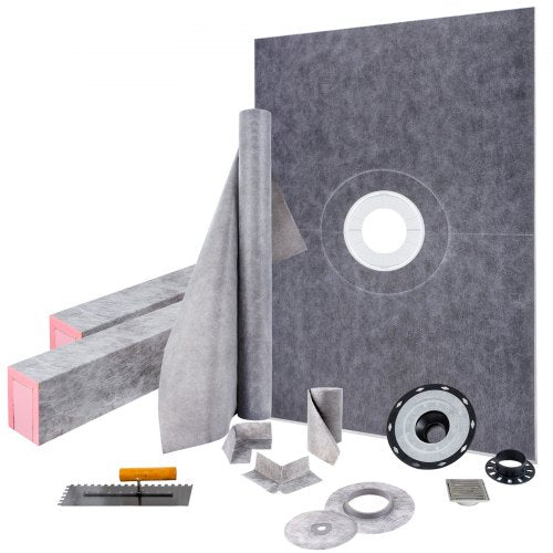 Premium Shower Curb Overlay Kit, Watertight Shower Pan with Central Drain, Adjustable Curbs & Trowel, Leak-Proof