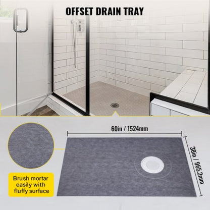 Watertight Shower Curb Kit with ABS Offset Bonding Flange & Stainless Steel Grate, Includes Cuttable Shower Curbs