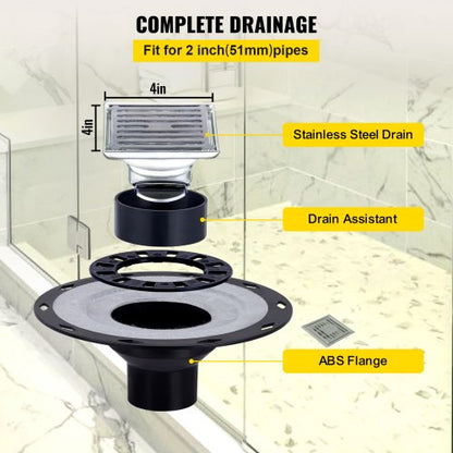 Watertight Shower Curb Kit with ABS Offset Bonding Flange & Stainless Steel Grate, Includes Cuttable Shower Curbs