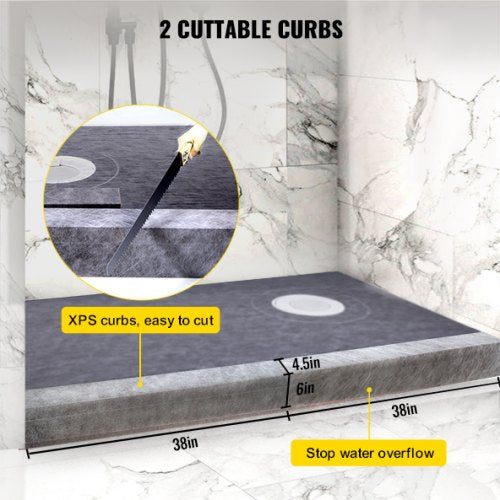 Watertight Shower Curb Kit with ABS Offset Bonding Flange & Stainless Steel Grate, Includes Cuttable Shower Curbs