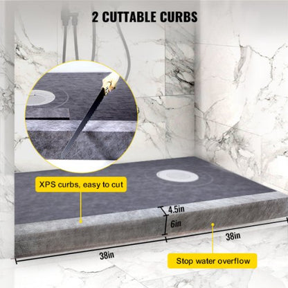 Watertight Shower Curb Kit with ABS Offset Bonding Flange & Stainless Steel Grate, Includes Cuttable Shower Curbs