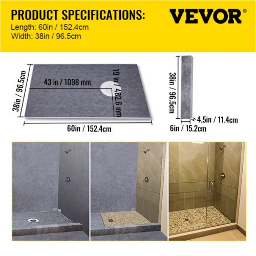 Watertight Shower Curb Kit with ABS Offset Bonding Flange & Stainless Steel Grate, Includes Cuttable Shower Curbs