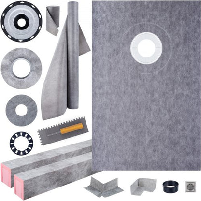 Shower Curb Kit with PVC Offset Bonding Flange, Stainless Steel Grate, Cuttable Curbs & Trowel, Watertight Shower Pan