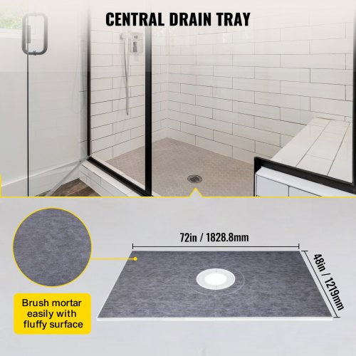 Waterproof Shower Curb Overlay Kit, PVC Central Flange, Stainless Grate, Adjustable Curbs, HDPE Membrane & Slope Tray