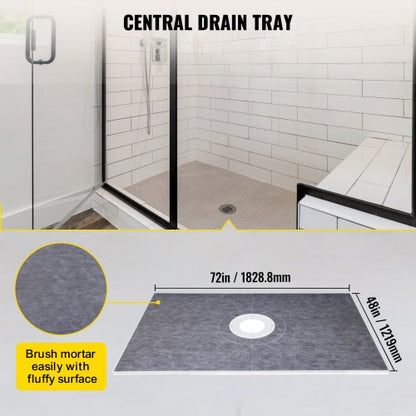 Waterproof Shower Curb Overlay Kit, PVC Central Flange, Stainless Grate, Adjustable Curbs, HDPE Membrane & Slope Tray