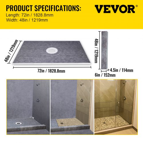 Waterproof Shower Curb Overlay Kit, PVC Central Flange, Stainless Grate, Adjustable Curbs, HDPE Membrane & Slope Tray