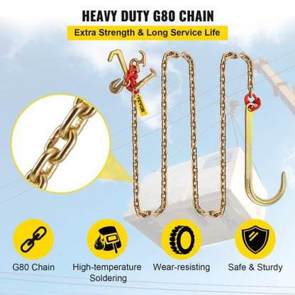 Bridle Transport Chain with Dual G J Hooks, 9260 lbs Heavy-Duty Tow Chain for Trucks, Trailers & Vehicle Recovery
