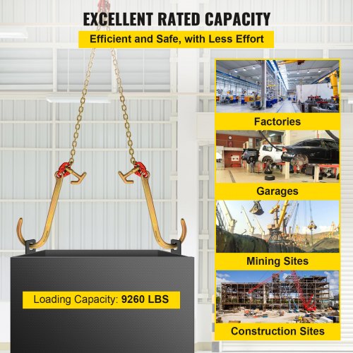 Grade V Bridle Chain, High lbs Break Strength Tow Chain Bridle with TJ Hooks, Grab Hooks, Heavy Duty Pear Link Connector