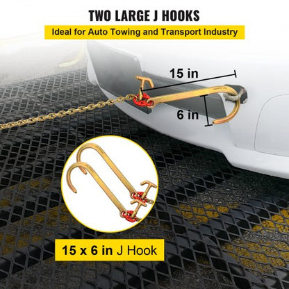 Grade V Bridle Chain, High lbs Break Strength Tow Chain Bridle with TJ Hooks, Grab Hooks, Heavy Duty Pear Link Connector