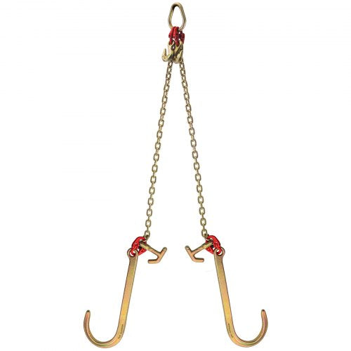 Grade V Bridle Chain, High lbs Break Strength Tow Chain Bridle with TJ Hooks, Grab Hooks, Heavy Duty Pear Link Connector