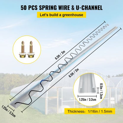 Spring Wire and Lock Channel Set, PE Coated Wire & Aluminum Alloy U-Channel for Greenhouse Plastic Poly Film