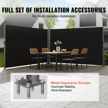 Retractable Side Awning, Double Retractable Patio Screen Waterproof Privacy Fence, Outdoor Room Divider